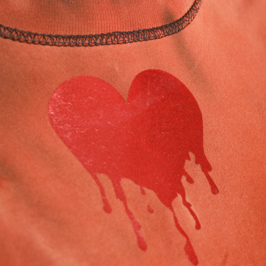 Fancy Upcycling Crop Top aus Second-Hand Band Merchandise mit Alextravagant Logo Print vorne und sexy Herzausbrenner im Rücken