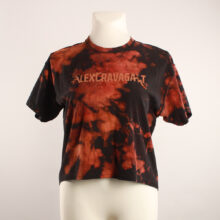 Fancy Upcycling Crop Top aus Second-Hand Band Merchandise mit Alextravagant Logo Print vorne und sexy Herzausbrenner im Rücken