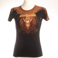 Alextravagant_T-Shirt-Chamaeleon-maronenbraun-gold-schwarz_1 Upcycling T-Shirt aus Second Hand Merchandise mit Chamäleon Stempeldruck von Künstlerin Maren Daniels