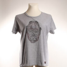 Alextravagant_T-Shirt-Gorilla-aubergine-black-grey-melange_3 Upcycling T-Shirt aus Second Hand Merchandise mit Gorilla Stempeldruck von Künstlerin Maren Daniels