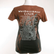 Alextravagant_T-Shirt-Katze-Meow-maronenbraun-gold-schwarz_8 Upcycling T-Shirt aus Second Hand Merchandise mit Katzen Stempeldruck von Künstlerin Maren Daniels