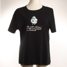 Alextravagant_T-Shirt-Chamaeleon-gruen-weiß-blau-schwarz(Girlie3XL)_2 Upcycling T-Shirt aus Second Hand mit Chamäleon Stempeldruck von Künstlerin Maren Daniels