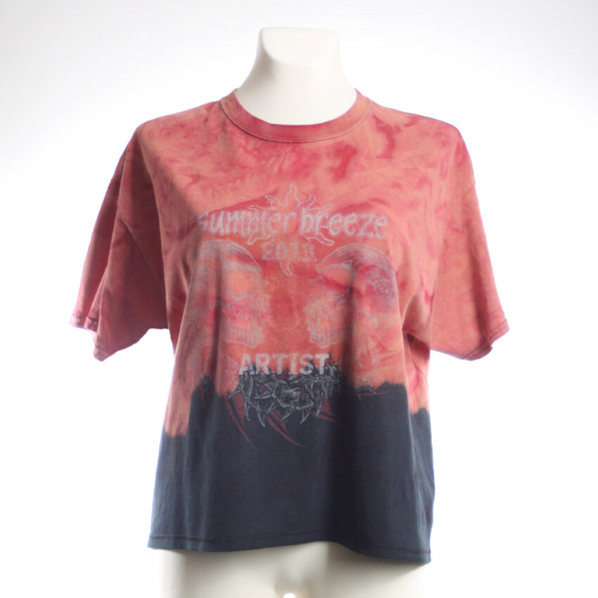 Alextravagant_T-Shirt-Cropt-Top_Weiss-ich-nich_himbeer-lachs-schwarz-(L)_1 Upcycling T-Shirt aus Second Hand Merchandise mit Motiv "Weiß ich nich" von Künstler und Illustrator Simon Schirmer (Simmmon)