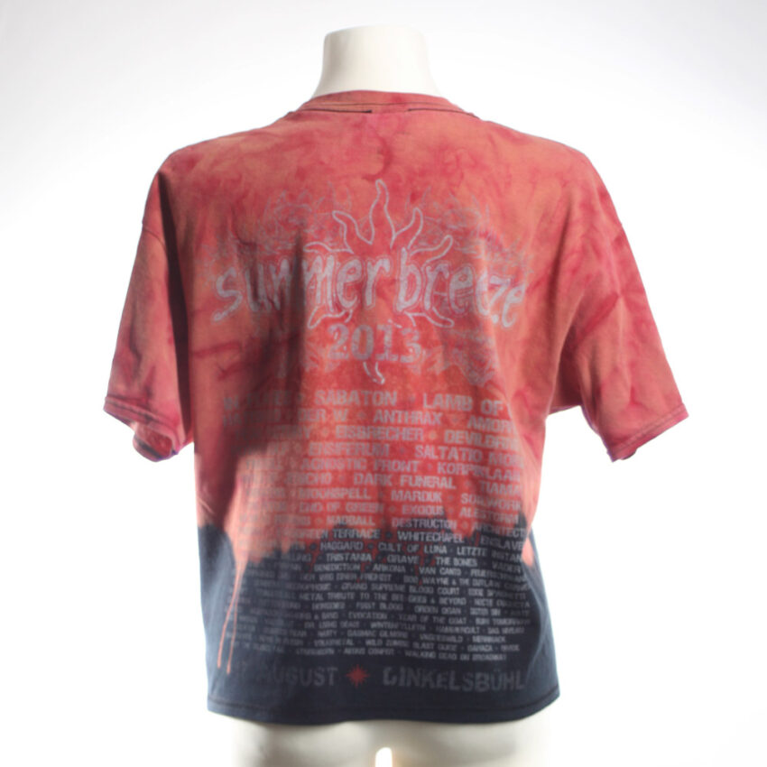 Alextravagant_T-Shirt-Cropt-Top_Weiss-ich-nich_himbeer-lachs-schwarz-(L)_2 Upcycling T-Shirt aus Second Hand Merchandise mit Motiv "Weiß ich nich" von Künstler und Illustrator Simon Schirmer (Simmmon)